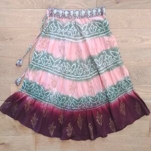 Miss Me 100% silk long skirt beaded waistband embroidered Small